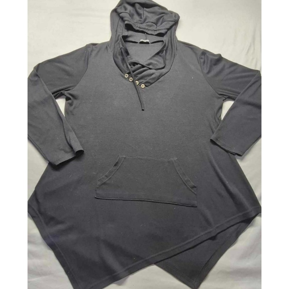 Miagooo‎ woman's gray long hoodie front pocket button details shirt sz. XXL
